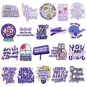 Purple Motivational English Letter Embroidered Patches Iron On Badges For Clothing Bags DIY Decorative Applique Accessories