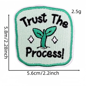 Trust The Process cartoon seedling embroidered patch in light blue and green colors