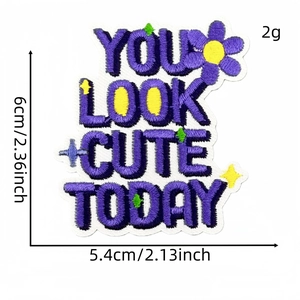 Purple You Look Cute Today motivational embroidered patch for clothes with floral details