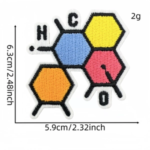 Cartoon chemical molecule embroidery patch with colorful elements for clothing decoration