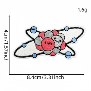 Cartoon science atom experiment embroidered patch for clothing DIY, 8.4x4cm iron-on applique
