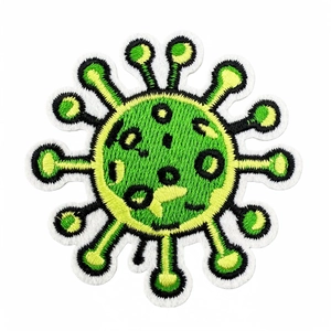Green coronavirus science experiment embroidered patch with detailed needlework for clothes