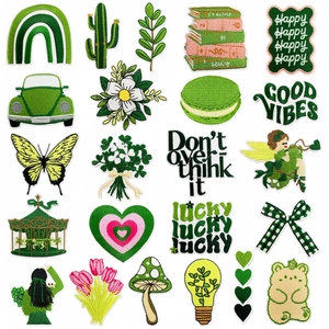 Forest Fresh Green Embroidery Cloth Patches Iron On Appliques For Clothes Bag DIY Decoration Cartoon Flower Plant Patches