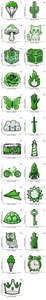 Detailed chart showing sizes and weights for 25 assorted green embroidery patches