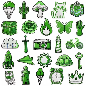 Green Cartoon Embroidered Patches For Clothing Bags DIY Decorative Badges Animal Plant Mushroom Iron On Sew On Embroidered Applique Badges