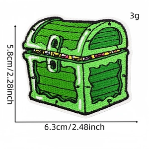 Green cartoon treasure chest embroidered patch for clothing with detailed dimensions