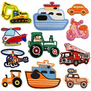 Cartoon Vehicle Embroidery Patches Polyester Iron On Sew On Decorative Appliques For Kids Clothing Bags DIY Assorted Transport Styles