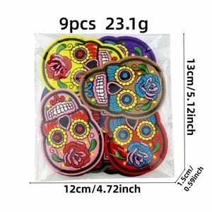 9-delige set kleurrijke suikerschedel geborduurde patches voor kleding en tassen in verpakking