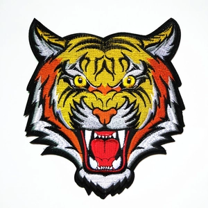 Large Tiger Head Embroidery Patch Rayon Embroidered Animal Applique For Jacket Back Iron On Sew On DIY Clothing Decoration