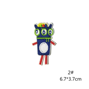 Cartoon blue monster embroidered patch with planet motifs for DIY clothing decoration