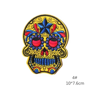 Embroidered yellow skull patch in Day of the Dead style for clothing DIY 10x7.6cm