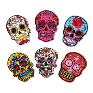 Mexican Sugar Skull Embroidery Patch Colorful Floral Day Of The Dead Calavera Applique For Clothing Backpack DIY Decoration Iron On Sew On