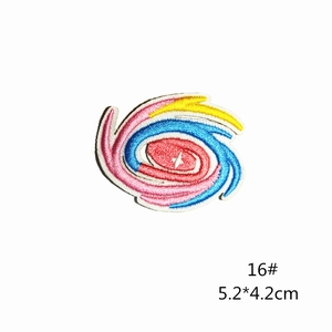 Detailed macro view of colorful swirl embroidery patch with dense stitching details