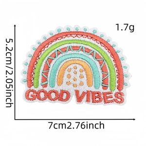 Rainbow embroidered patch with GOOD VIBES text for bags and travel accessories decoration