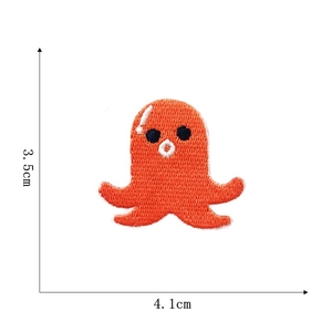 Orange octopus cartoon embroidery patch with dimensions 3.5cm height and 4.1cm width
