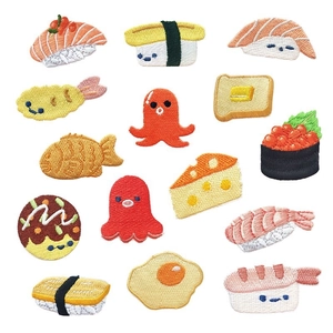 Cartoon Sushi Embroidered Patches Kawaii Food Salmon Iron On Patches For Clothing DIY Decoration Appliques Jackets Accessories