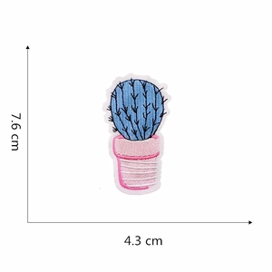 Detailed size specifications for embroidered cactus patch measuring 7.6 cm by 4.3 cm
