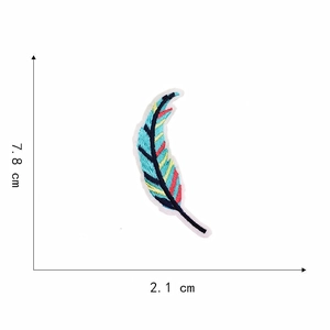 Detail view of colorful feather embroidery patch with 7.8cm height and 2.1cm width