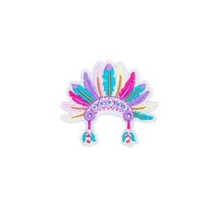 Colorful Native American feather headdress embroidery patch on white background