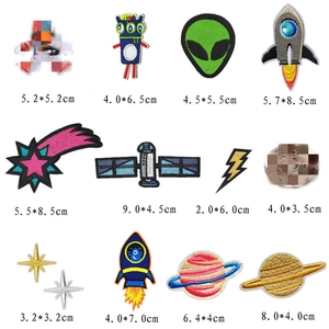 Set of 12 colorful cartoon space themed embroidered patches for clothes DIY decoration