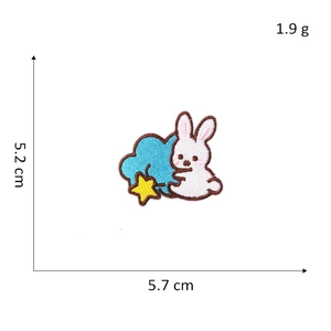 Cartoon rabbit embroidery patch with blue clouds and yellow stars for DIY clothes