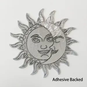 Cartoon sun and moon embroidery patch with adhesive backing for DIY clothing decor