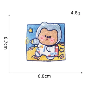 Cartoon astronaut bear embroidery patch for clothes with self-adhesive backing 6.8x6.7cm