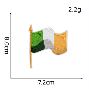 Detail showing dimensions of 8.0x7.2cm for this Irish flag embroidered patch