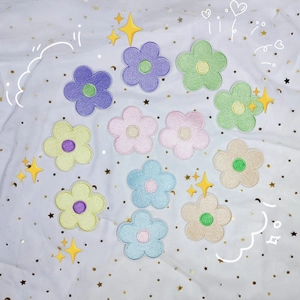 Macaron Color Flower Embroidery Patch Polyester Floral DIY Applique For Clothing Accessories Phone Case Decoration Iron On Patch