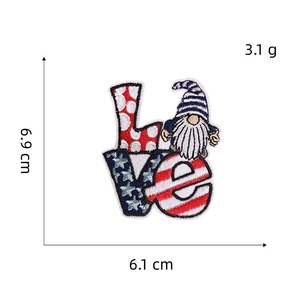 Detail of LOVE gnome USA flag embroidery patch with precise size and weight dimensions