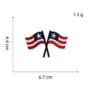 Detailed close-up of embroidered USA flag patch with dimensions 4.4x6.7cm and weight 1.3g