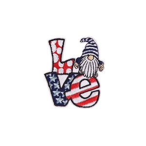 Patriotic LOVE embroidered gnome patch with American flag stars and stripes pattern