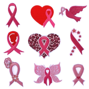 Pink Ribbon Breast Cancer Awareness Embroidered Patch Heart Butterfly Dove Women Silhouette DIY Clothing Repair Applique Decorative Patch