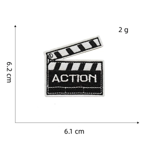 Embroidered black and white action movie clapperboard patch 6.1 x 6.2 cm for clothing