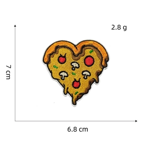 Creative heart-shaped pizza embroidery patch for DIY clothing accessories, 7cm size