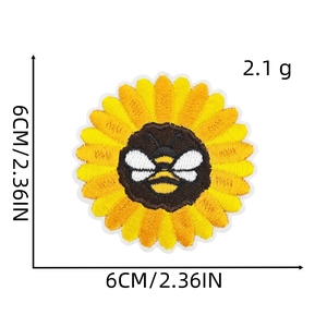 Embroidered bee and sunflower patch with detailed yellow petals for clothing decor