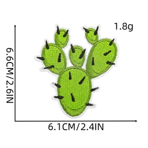 Green cactus embroidery patch for western cowboy hats with dimensions and weight info