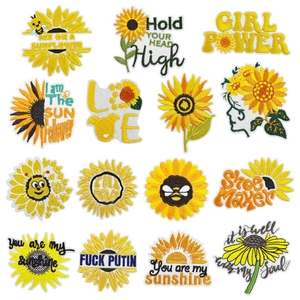 Yellow Sunflower Bee Embroidery Patches For Clothing Embroidered Iron On Applique DIY Flower Patches Decorative Cloth Patches