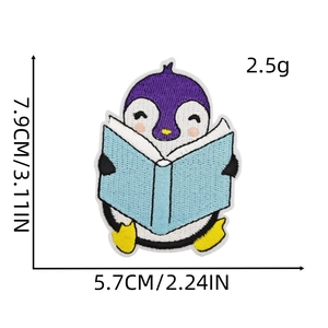Detailed size view of cartoon penguin embroidered patch with 7.9cm height and embroidery texture