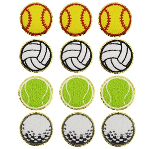 Chenille Sports Ball Embroidered Patches Sports Theme Iron On Patch With Glitter Border For Clothing Bag Decoration