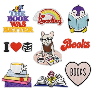 Embroidered Reading Theme Bookworm Patches Cartoon Animal Book Quotes Iron On Sew On Decorative Badges For Clothing Notebook Bags DIY Craft Decor