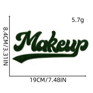 Dark green chenille Makeup letter patch with white embroidery edge for clothing