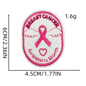 Pink ribbon breast cancer awareness embroidery patch with heart and month lettering