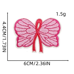 Detail showing pink gradient butterfly embroidery dimensions 6x4.4cm and 1.5g weight