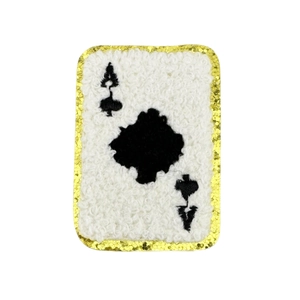 Parche de As de Picas con bordado de toalla blanca y bordes de lentejuelas doradas