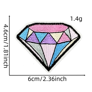 Detailed dimension guide for diamond-shaped colorful embroidered patch showing 6cm width