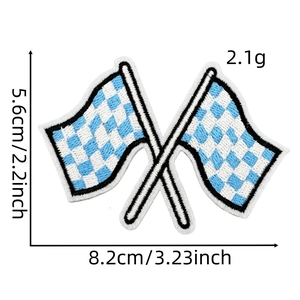 Detailed macro view of cross flag embroidery patches with blue and white checkered pattern
