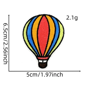 Detail view of colorful hot air balloon embroidery patch showing texture and 6.5cm size