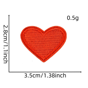 Detailed dimension guide for small red embroidered heart patch with size measurements