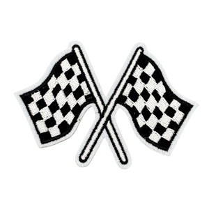 Classic checkered racing flags embroidered patch with high-quality white edge stitching